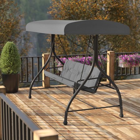 FLASH FURNITURE Gray 3-Seater Convertible Canopy Patio Swing/Bed TLH-007-GY-GG